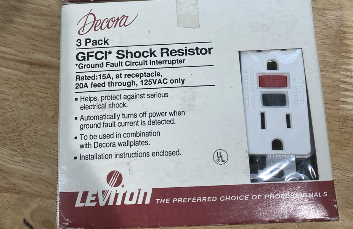 Leviton Decora 3 Pack GFCI Shock Resistor 16599-w White 15 Amp 125 V Ac Only