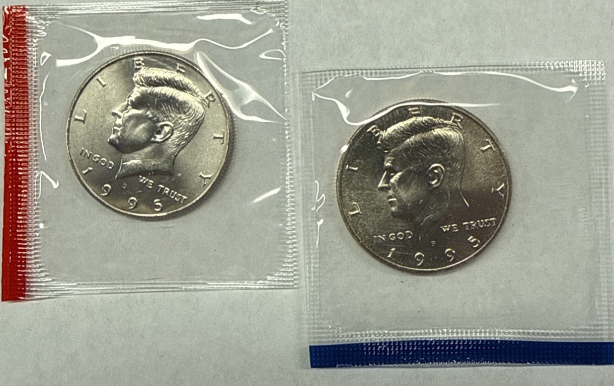 1995 P&D Kennedy Half Dollars from Mint Set in Mint Cello with Free Shipping