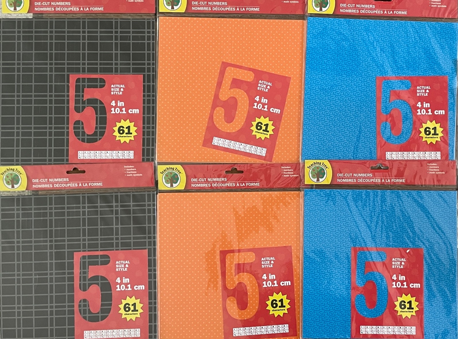 LOT OF 6 TEACHING TREE 4" DIE CUT NUMBERS FOR BULLETIN BOARDS ~ 61 PCS EACH PKG