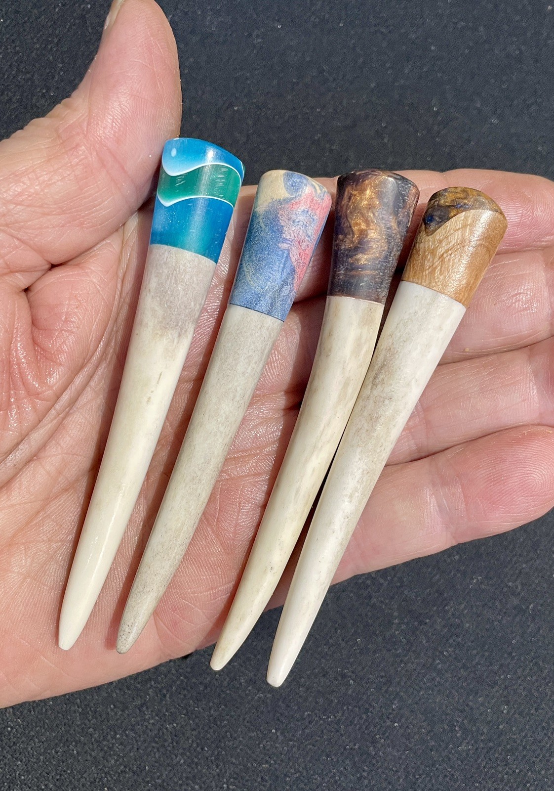 Lot Of Four Single Prong Artisan Divot Tools- DeerAntler -Blue- Golf - Free Ship