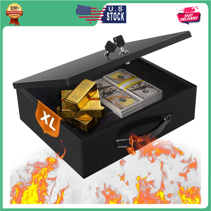 Fireproof Document Box Safe with Key Lock Portable 13.2x11x4.13in