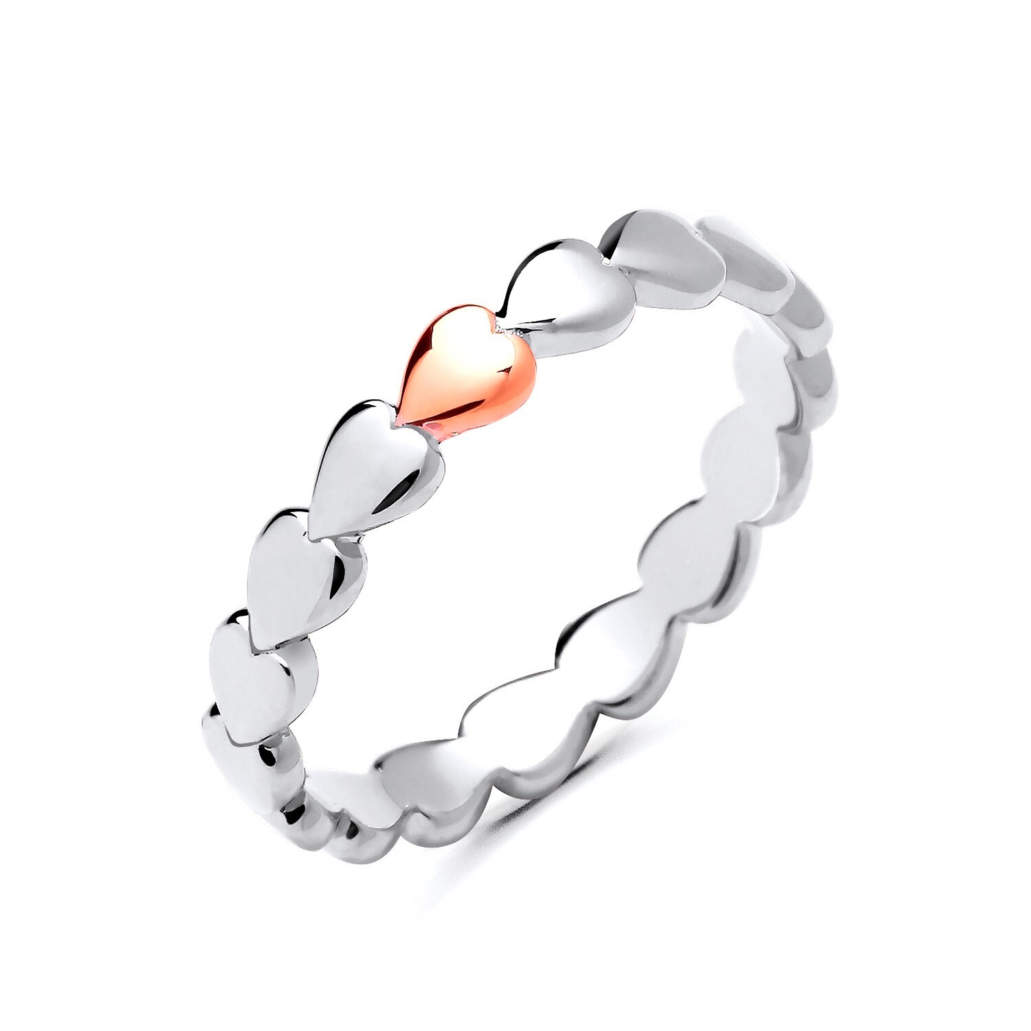 Sterling Silver & 9ct Rose Gold Love Heart Full Eternity Band Ring size K to S