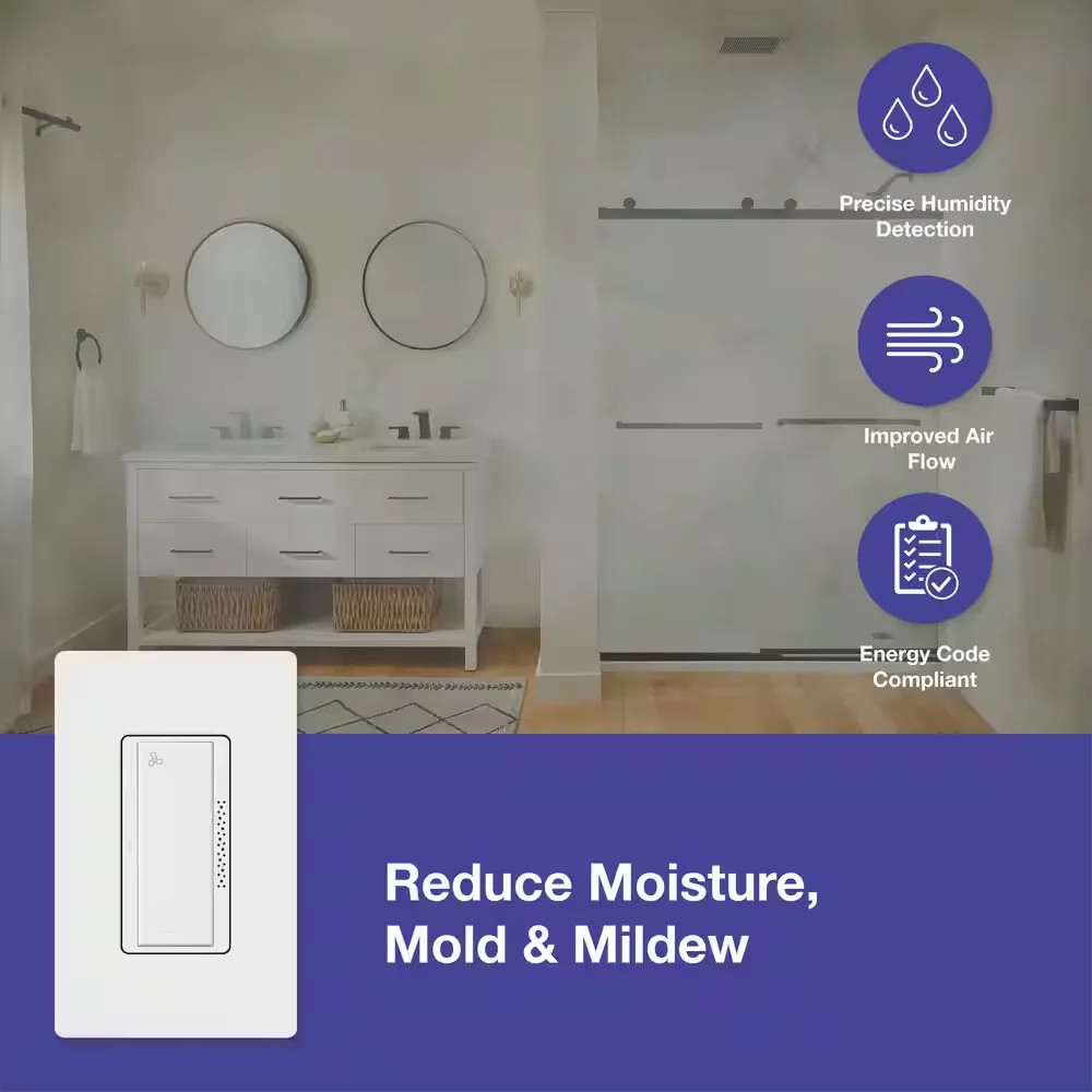 Lutron XactSense Humidity Sensor Switch Bath Exhaust Fan 3A Single Pole White