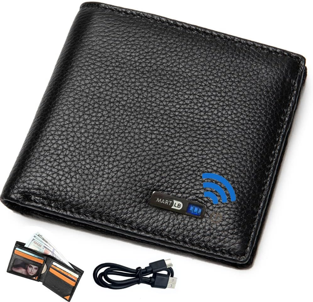 "Ultimate Men's Leather Wallet: Sleek Design with Bluetooth Tracker, GPS Locator