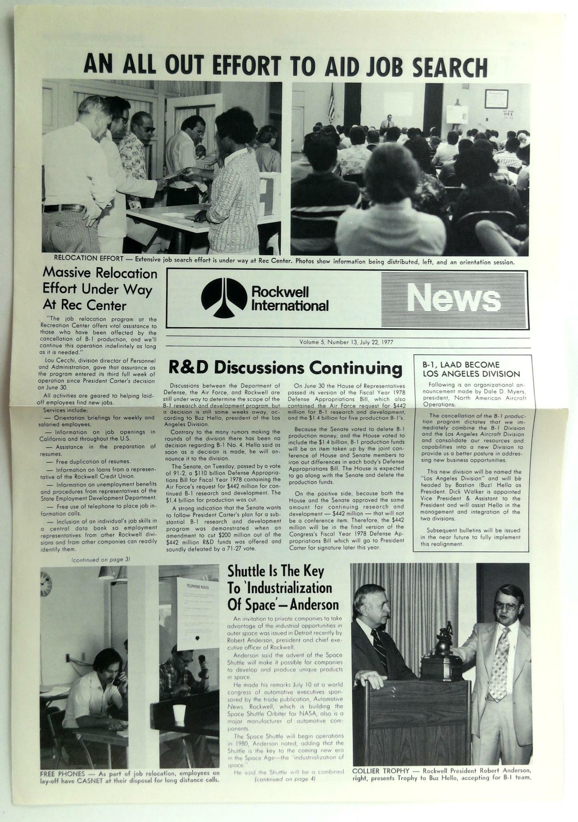July 22 1977 Los Angeles Div. ROCKWELL INTERNATIONAL NEWS Employee Newsletter
