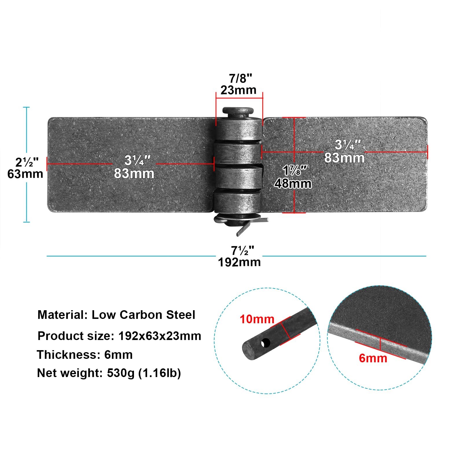 4 Pcs Weld On Steel Butt Hinge, 2-1/2 x 7-1/2,