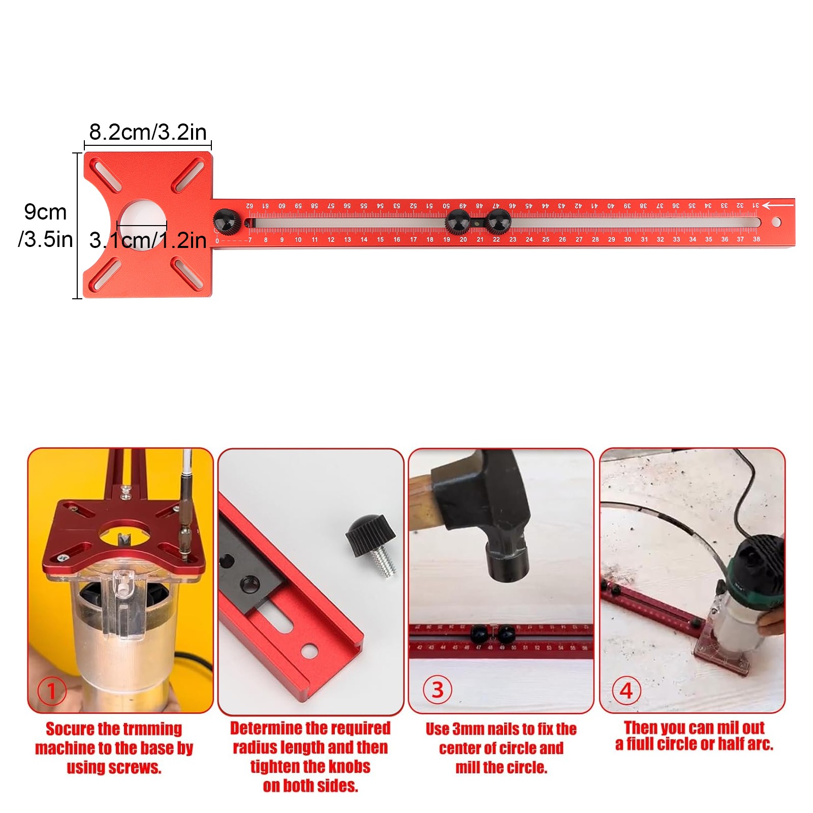 Router Milling Groove Bracket Adjustable Router Circle Cutting Jig & Edge Guide