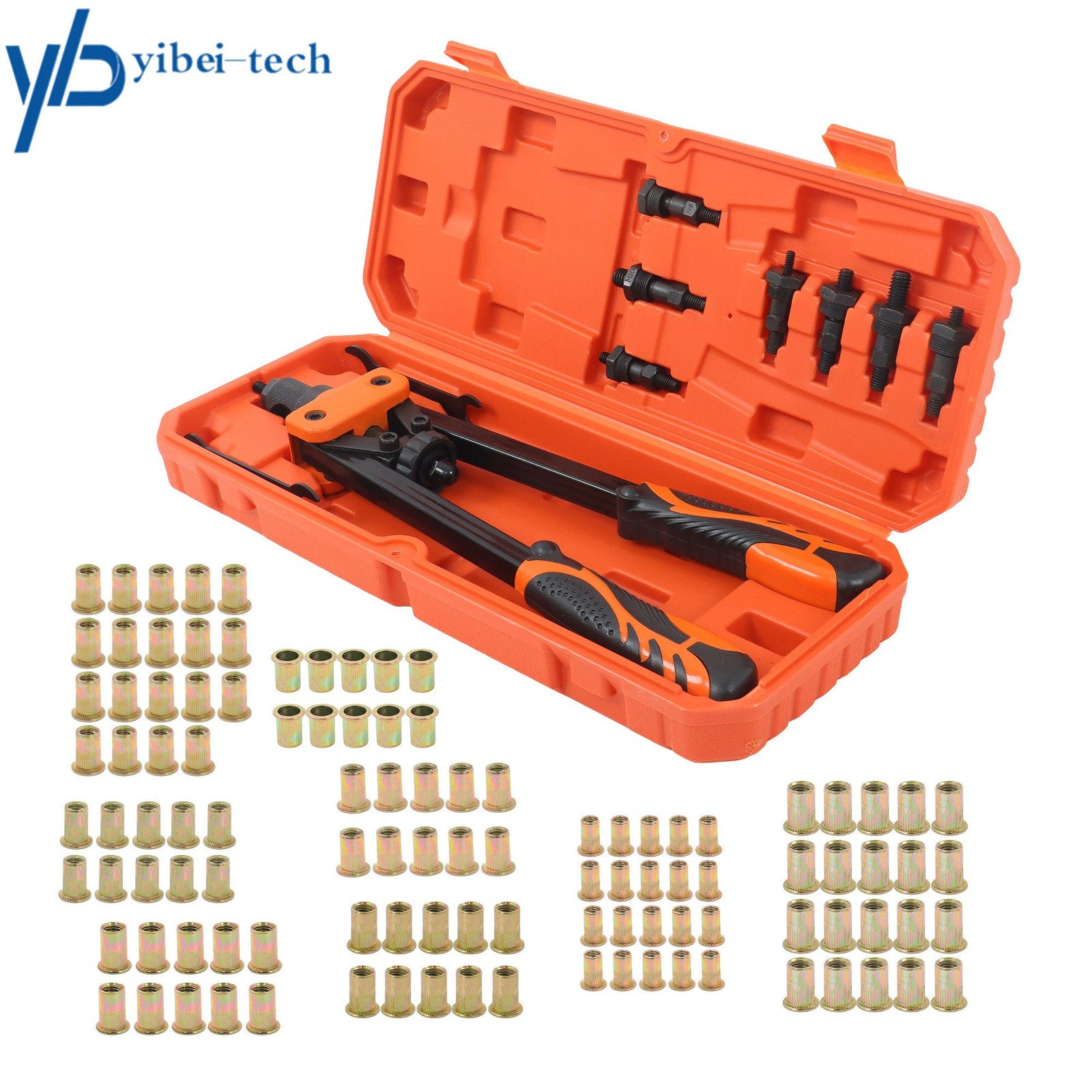 Hand Riveter 14" rivet nut tool with 7 mandrels Total 70Pcs Rivet Nuts W/Box