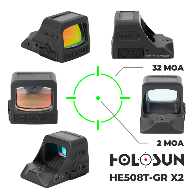 Holosun HE508T-GR-X2 Elite Multi Reticle Green Dot Sight Solar Failsafe