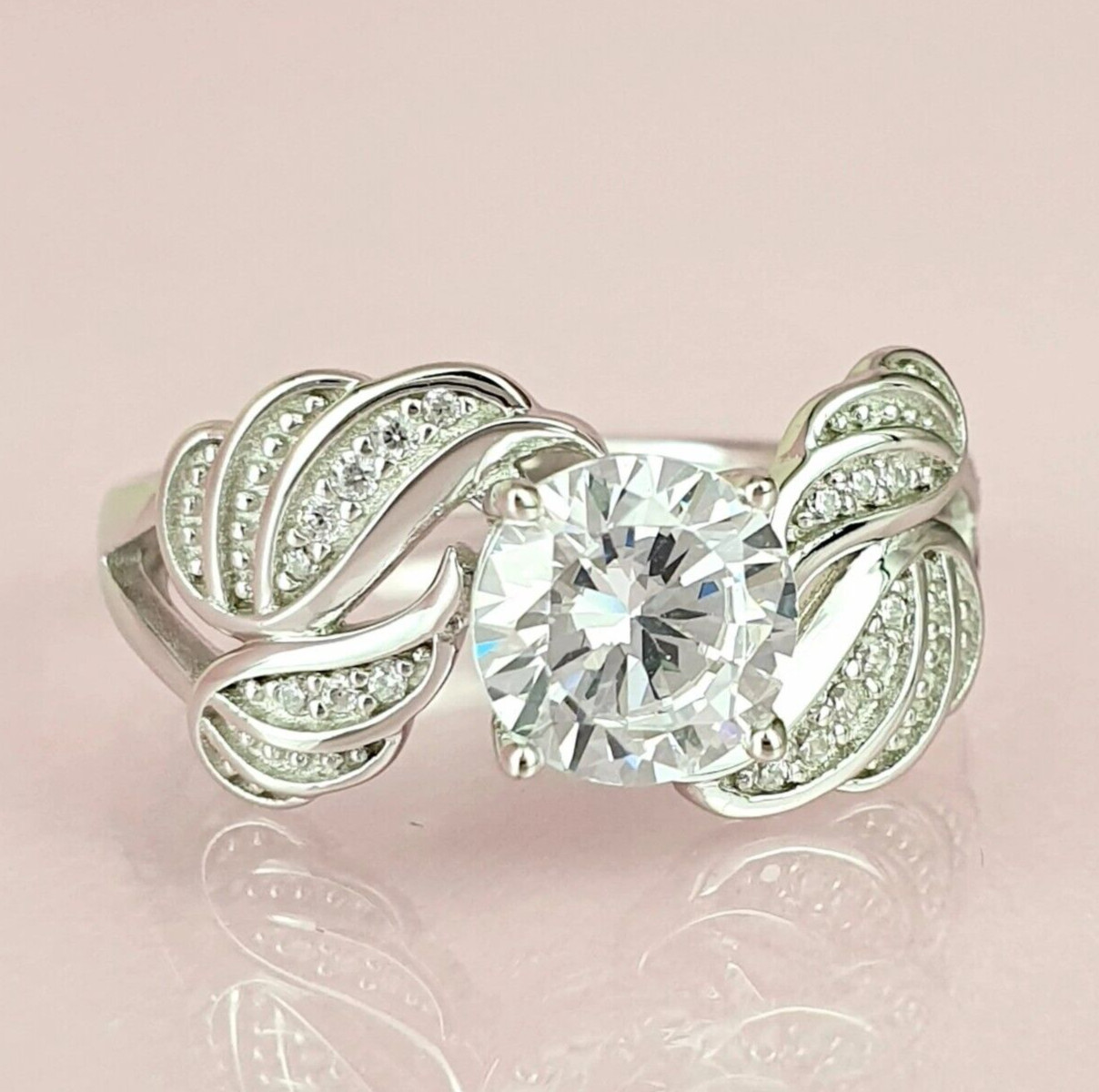 Delicate Angel Wing Ring For Christmas Gift 2 Ct CZ Wedding Band Silver Plated