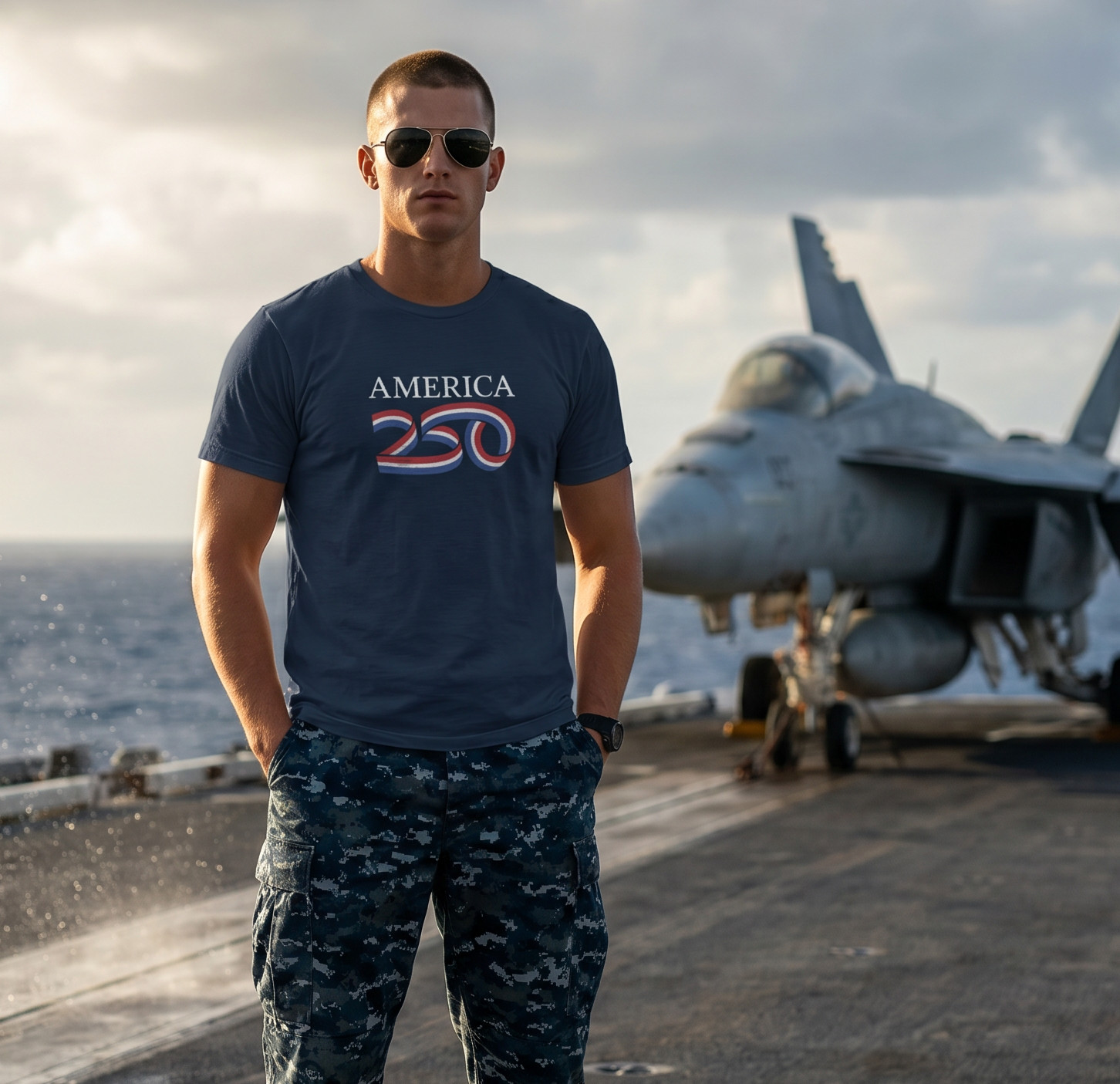 USA Cotton Navy Shirt, America 250 Tee Celebration, Patriotic Jersey, 4 of July