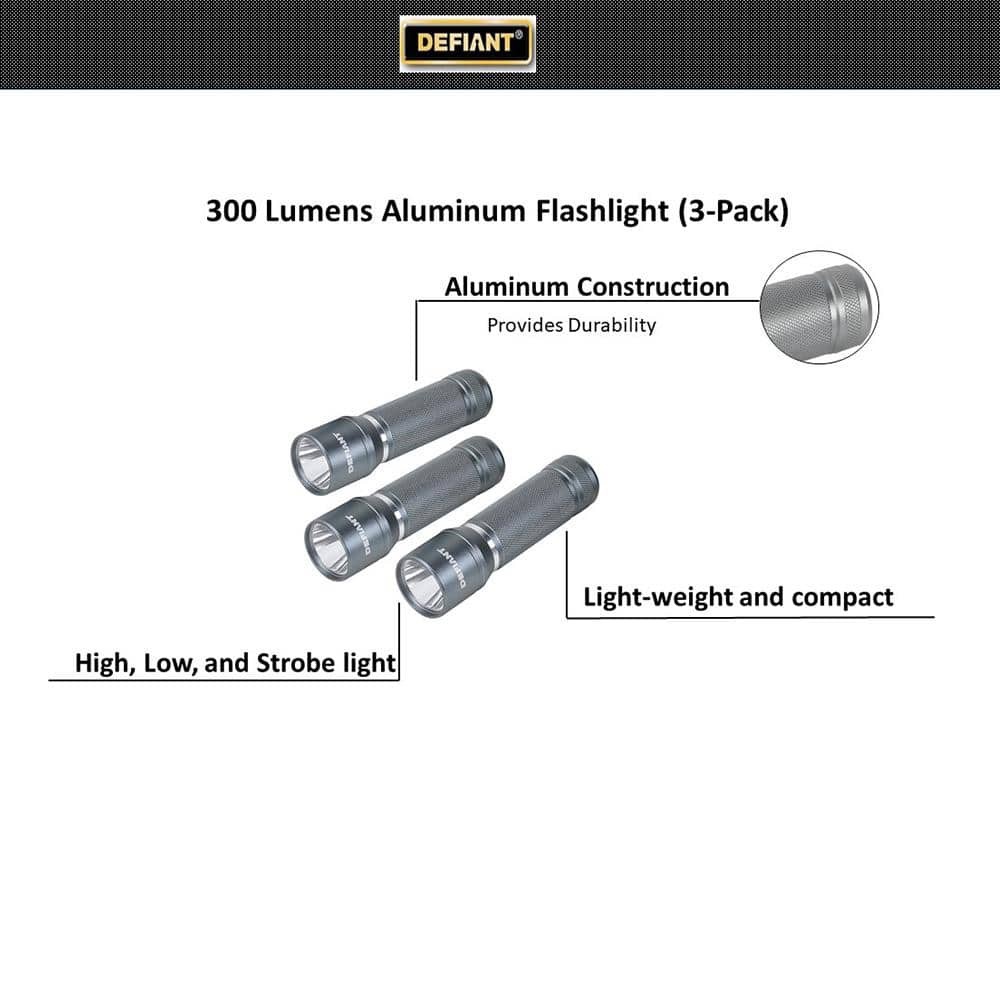 Defiant 300 Lumens Aluminum Flashlight (3-Pack)