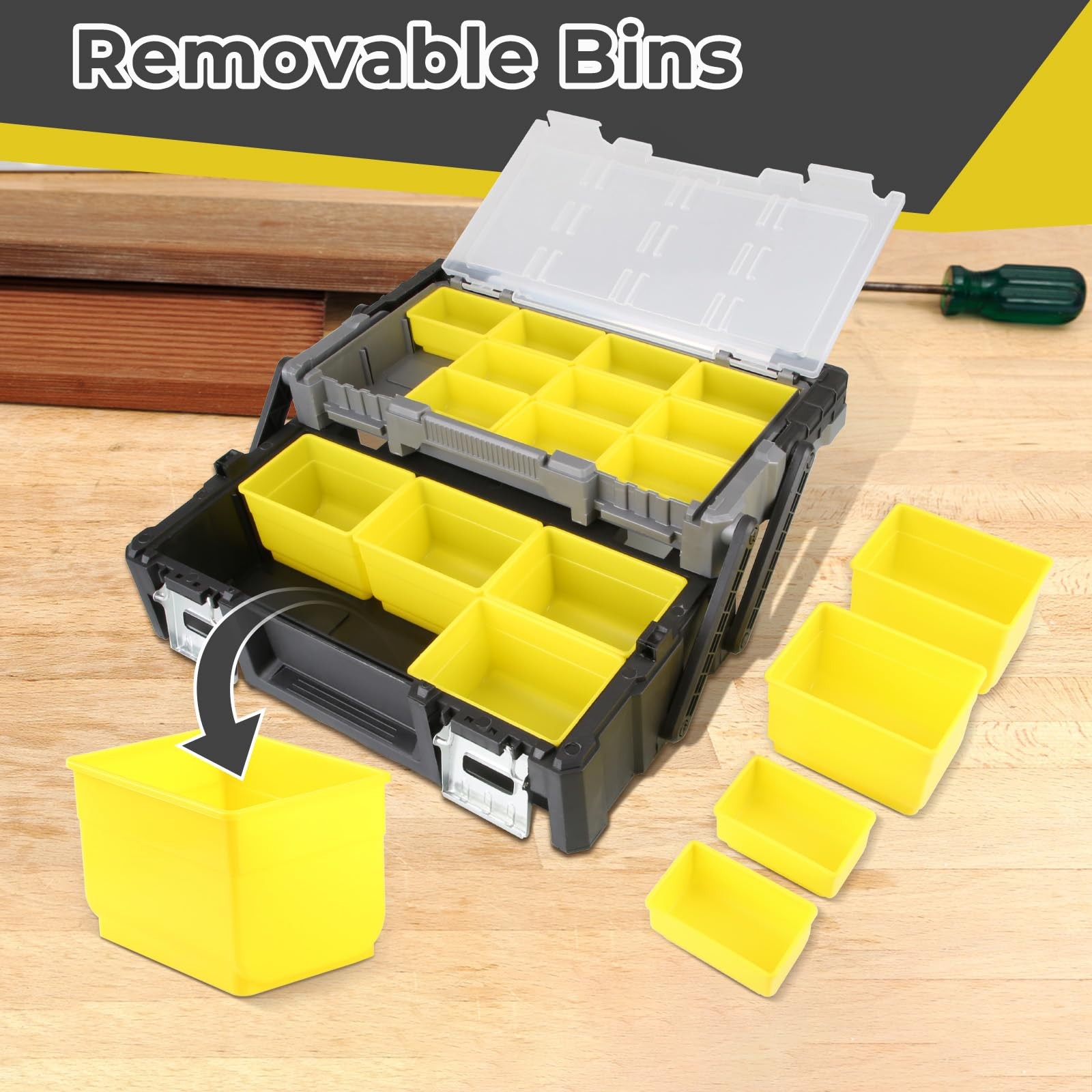 18 Inch Portable Plastic Cantilever Tool Box Organizer with Removable Compart...