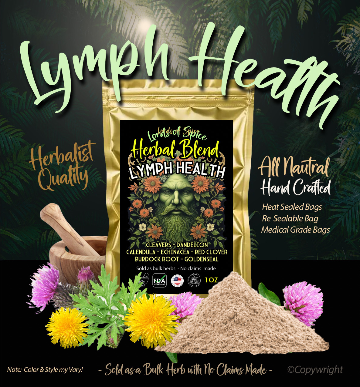 Lymph Health - Lymphatic System Health - Pure Herbal All Natural Safe - USA
