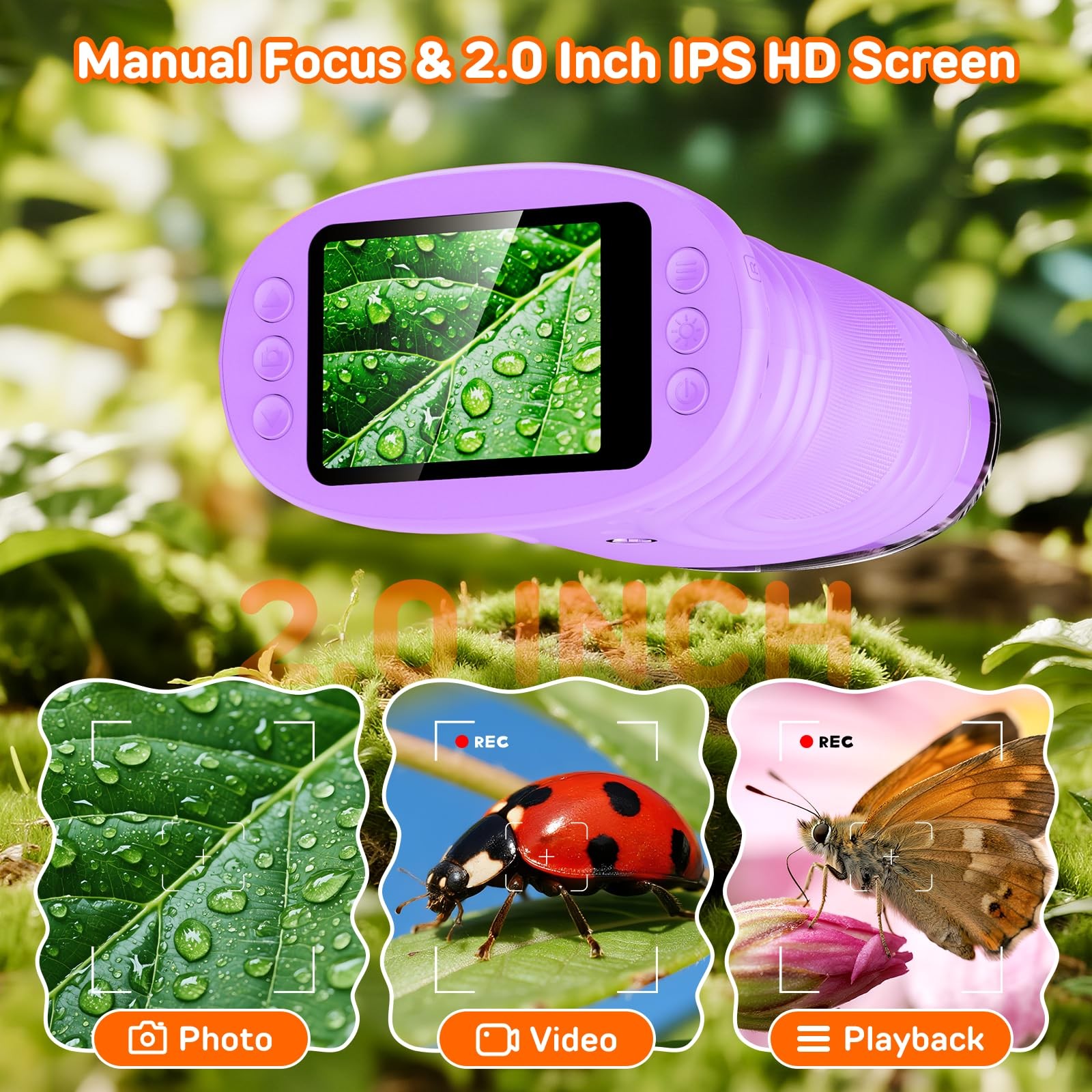 1000X Handheld Digital Microscope for Kids with 2.0" IPS Screen, Purple