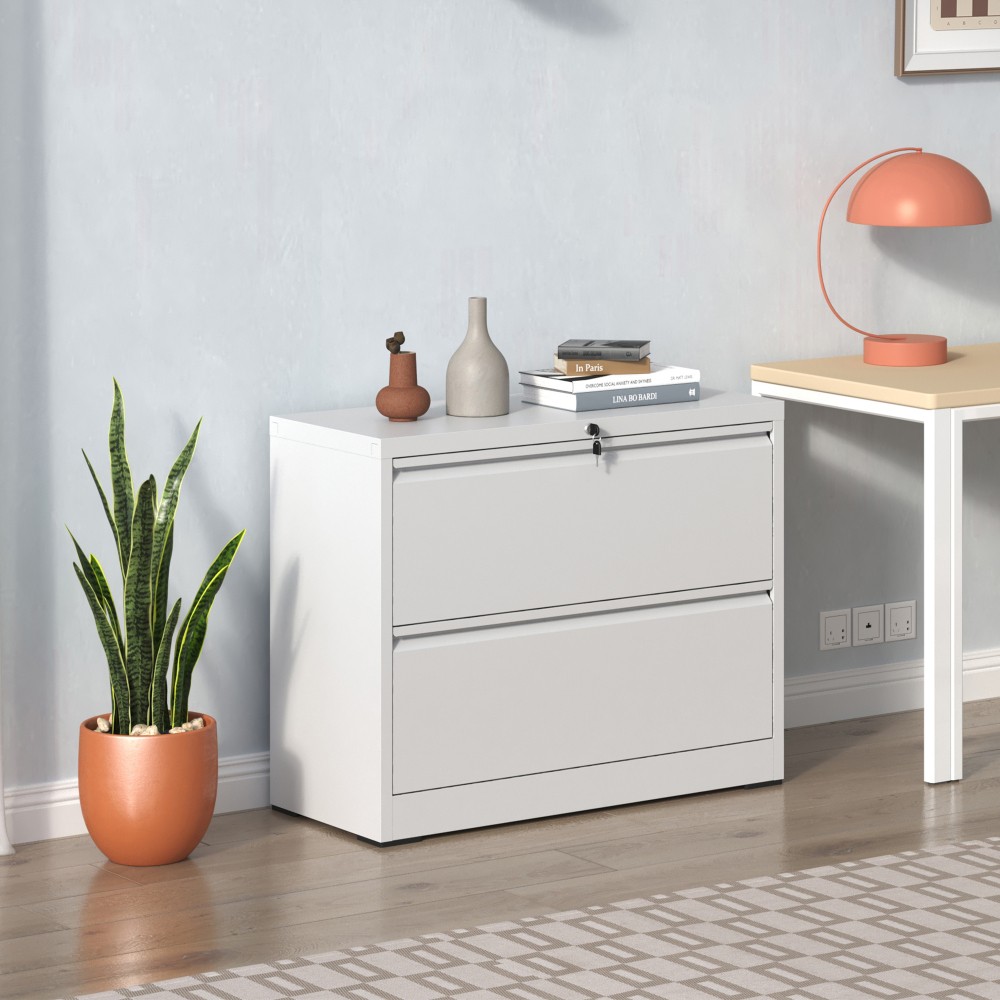 Lateral File Cabinet 2 Drawer, 35.4 In Wide Metal Filing Cabinet for Home Office
