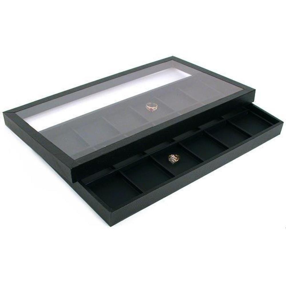 36 Slot Black Faux Leather Display Clear Lid Case