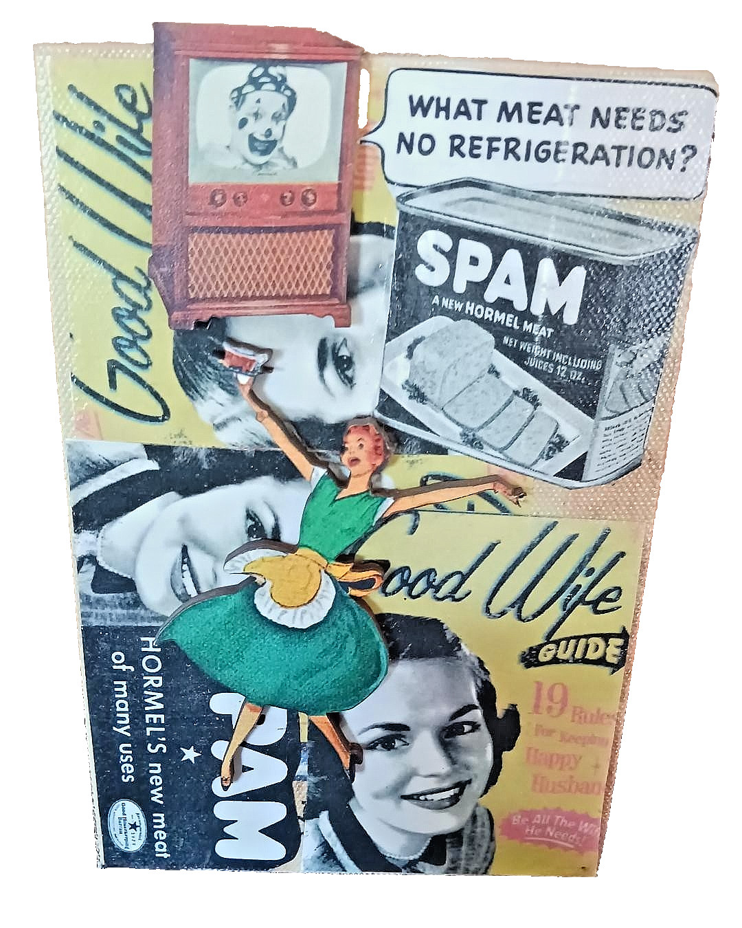 Spam For Dinner Good Wife 1950s TV Clown Statement Assemblage by Wild M
