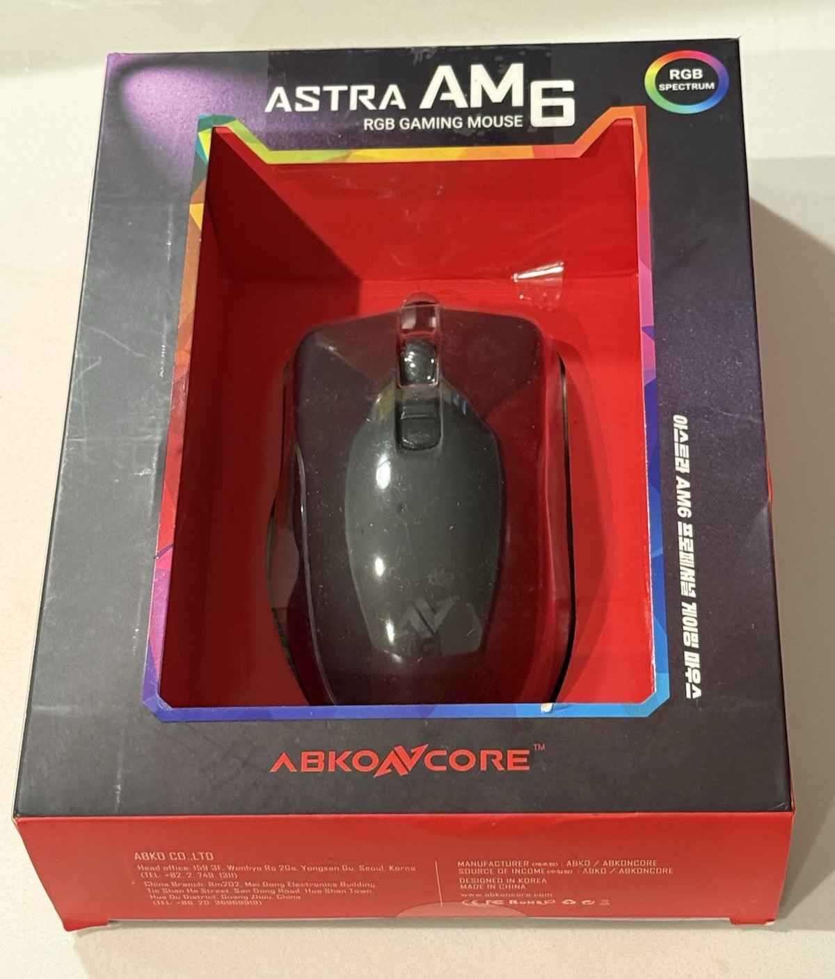 ABKONCORE Astra AM6 RGB Gaming Mouse Wired Spectrum Lighting NEW