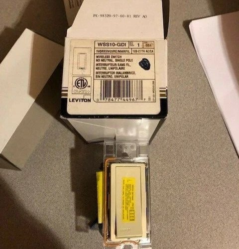 Leviton WSS10-GDI Basic RF Wall Switch Receiver WIRELESS NO NEUTRAL IVORY