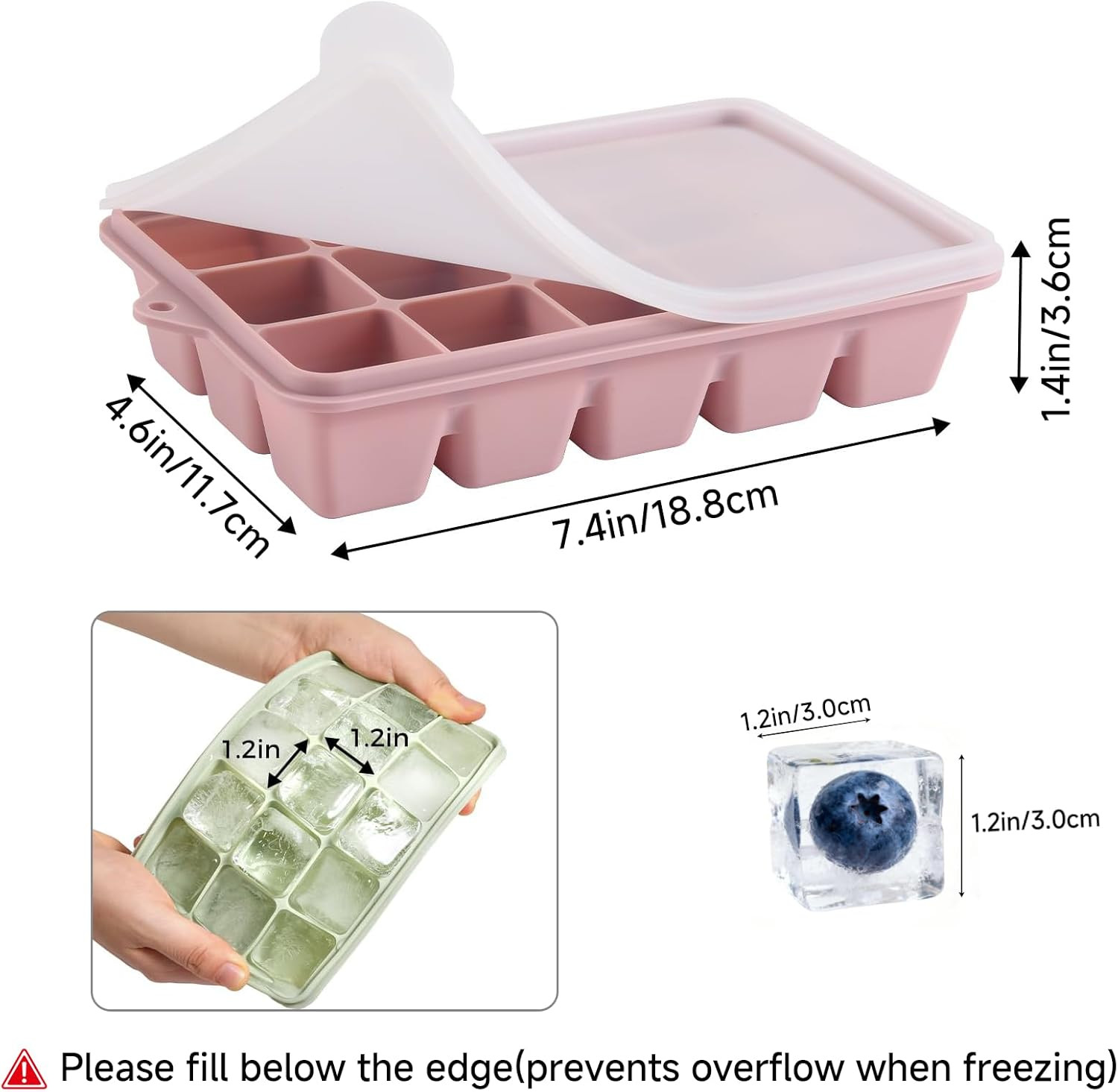 4-Pack Silicone Ice Cube Trays with Lid, Easy Release Ice Cube Molds, Reusable