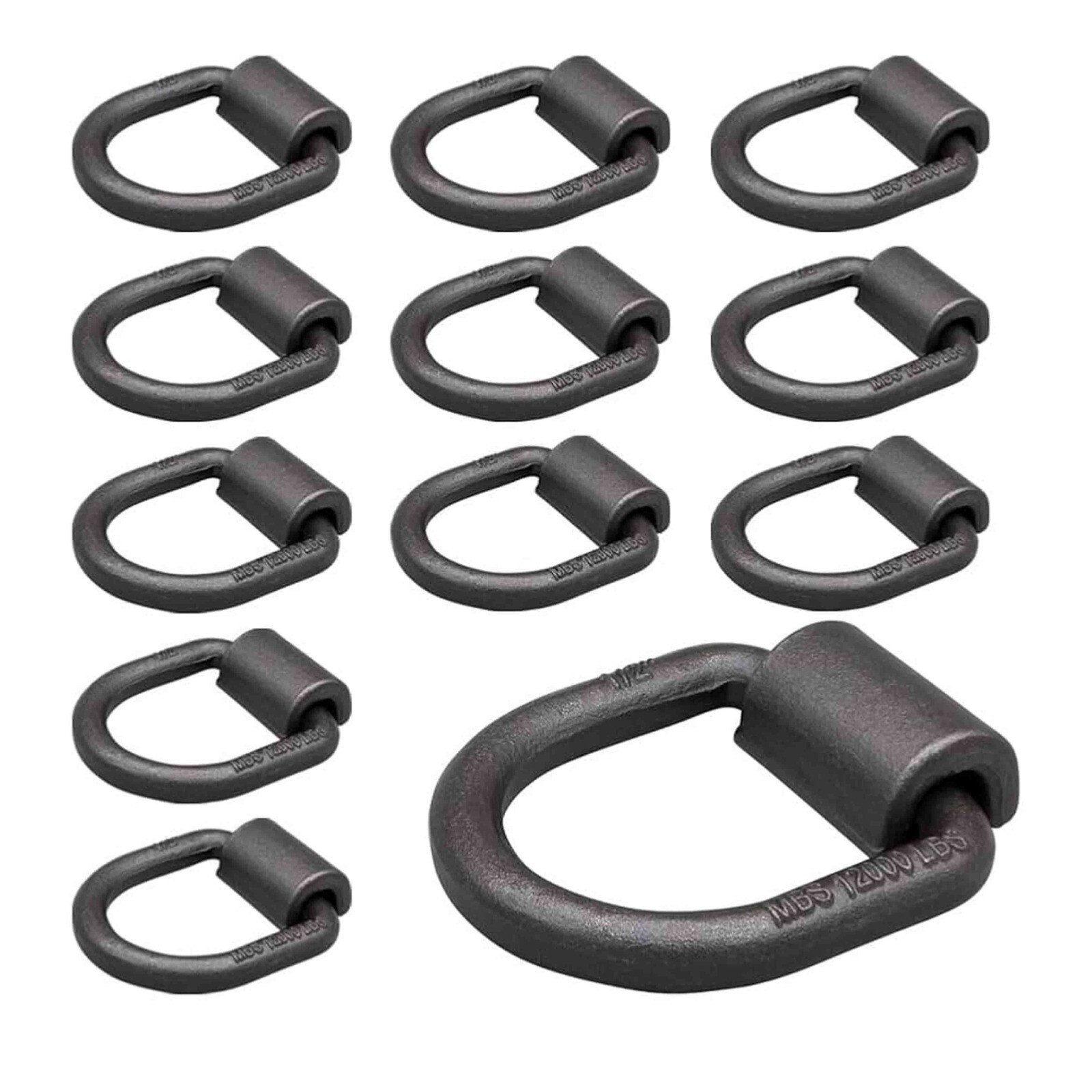 12-Pack Weld-On 1/2" D Ring Tie Down for Cargo Flatbed Truck/Trailer Ratchet S