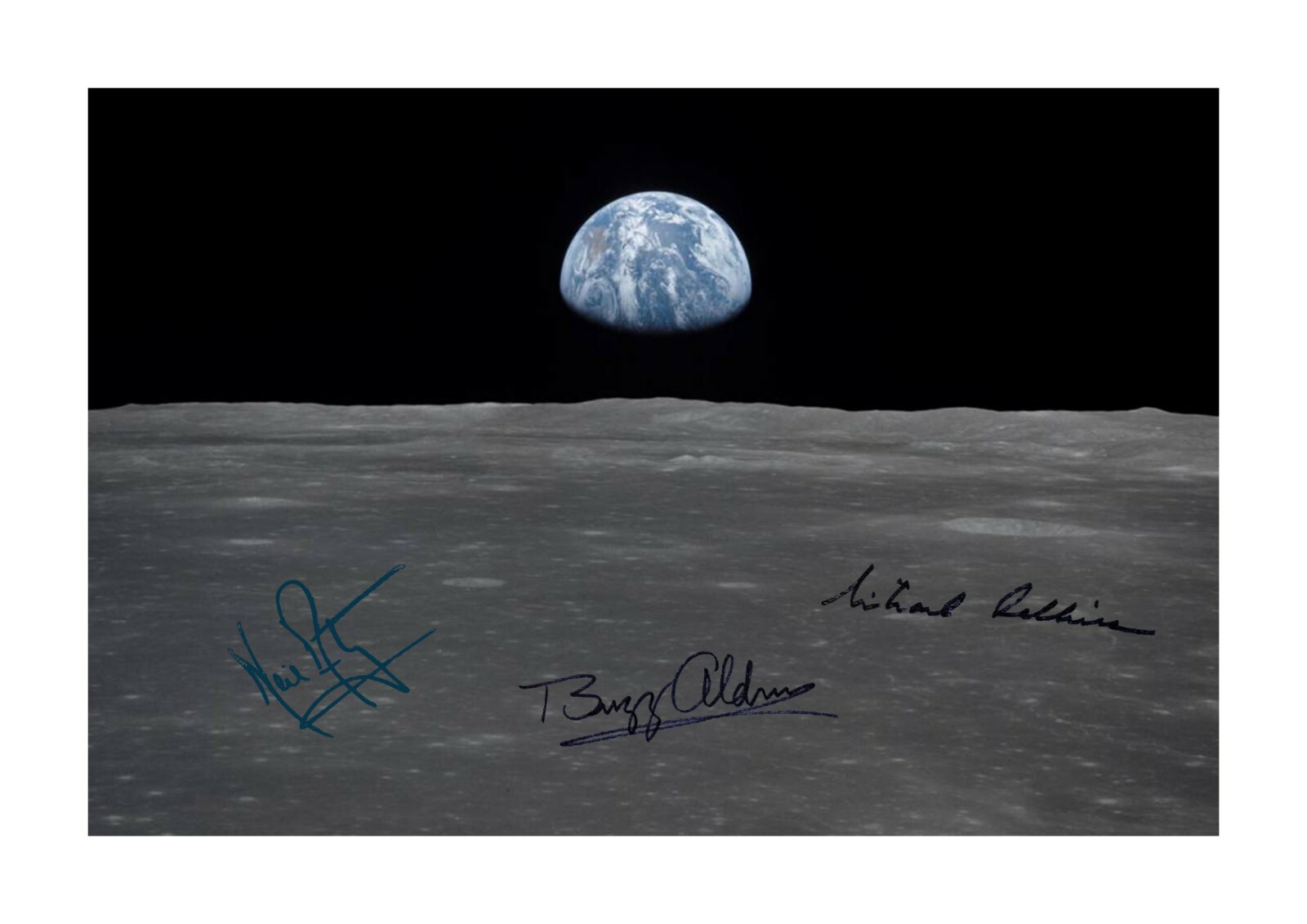 Apollo 11 Earthrise taken by Michael Collins A4 signed poster choice of frame