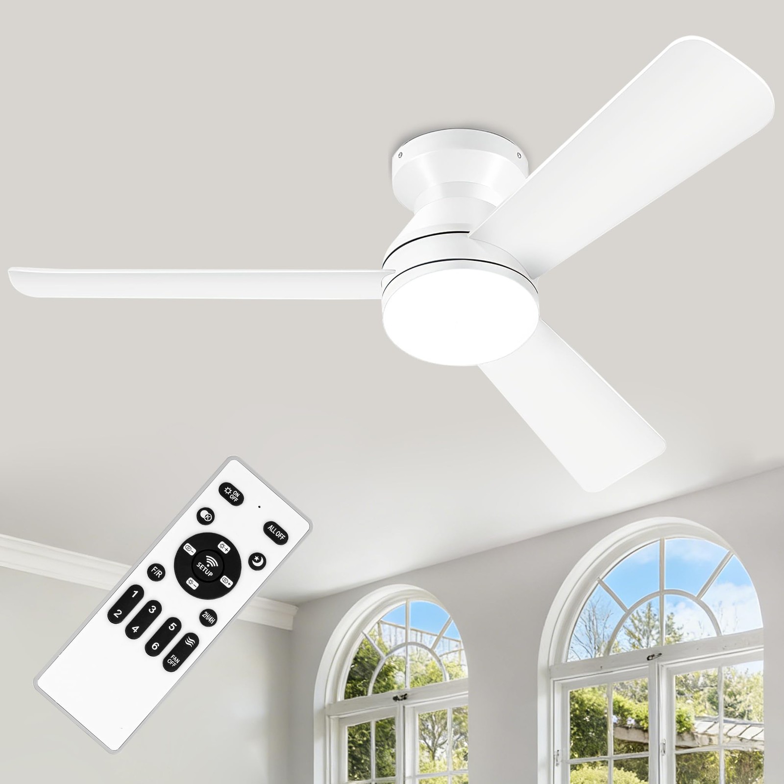 ZOEYON Ceiling Fans with Lights - 42 Inch Low Profile 42 Inch, White