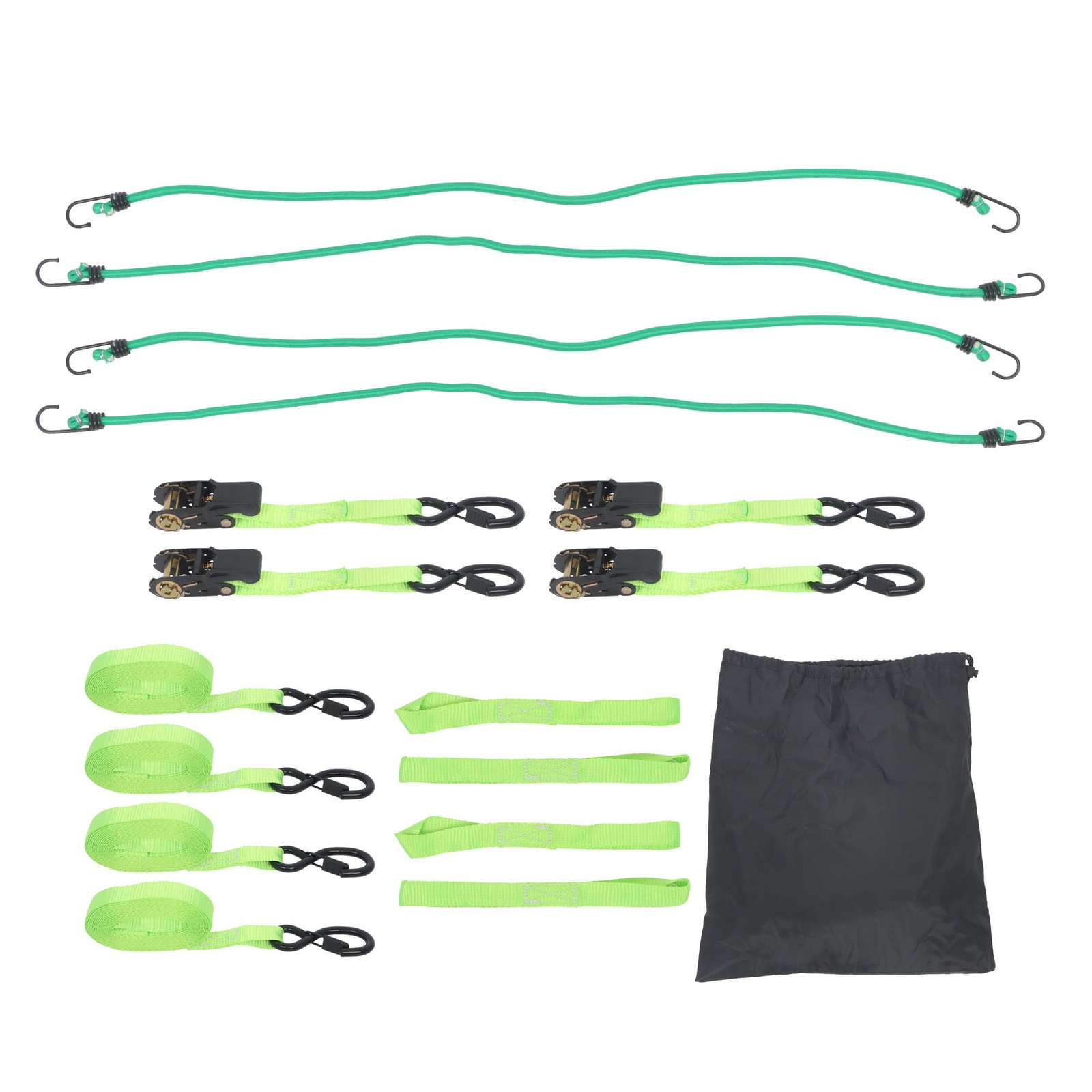 4*Ratchet Strap Polyester Green Fracture Strength 2200lbs 1in*15ft S Hooks