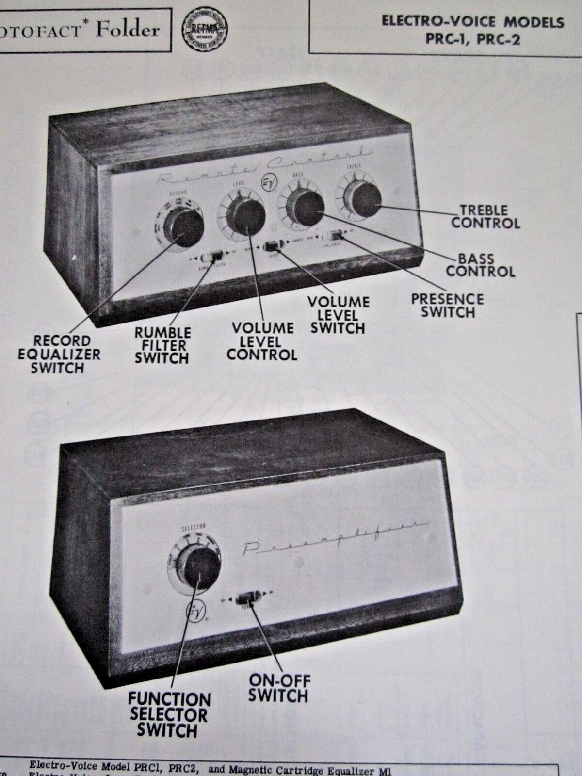 ELECTRO-VOICE PRC-1 & PRC-2 PREAMPLIFIER PHOTOFACT