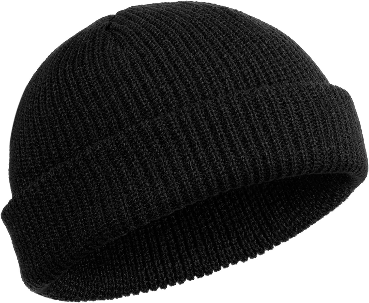 Trawler Beanie Watch Hat Roll-up Edge Skullcap Fisherman One Size, Black