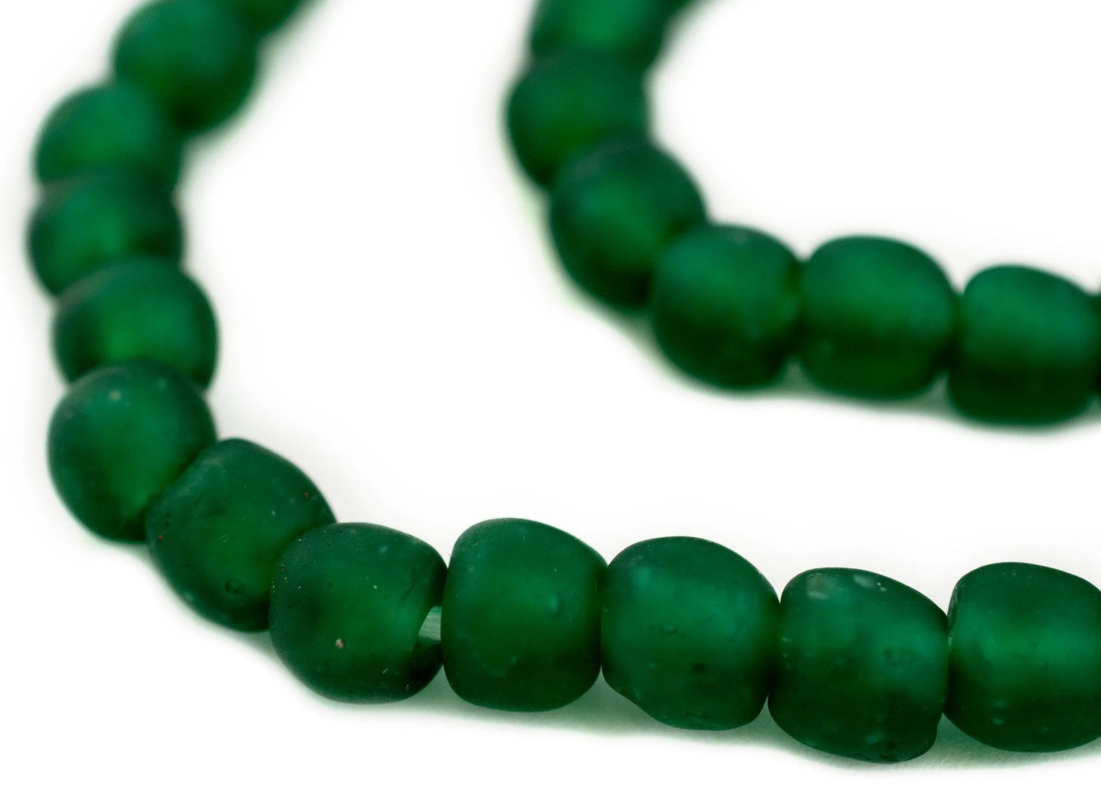 Emerald Green Recycled Glass Beads 11mm Ghana African Sea Glass Round Large Hole