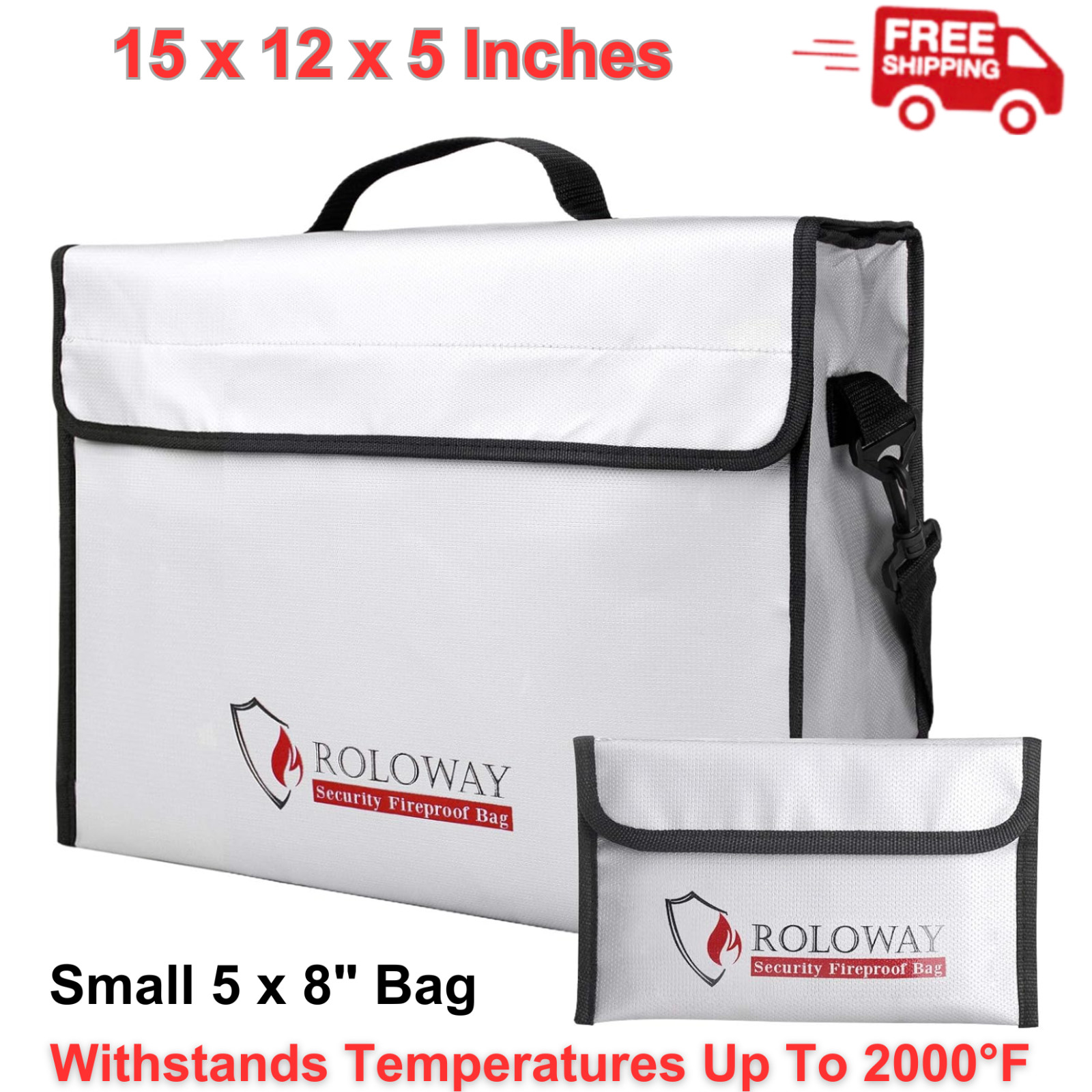 Fireproof Document & Money Bags, Large Fireproof & Water Resistant Bag, Zipper