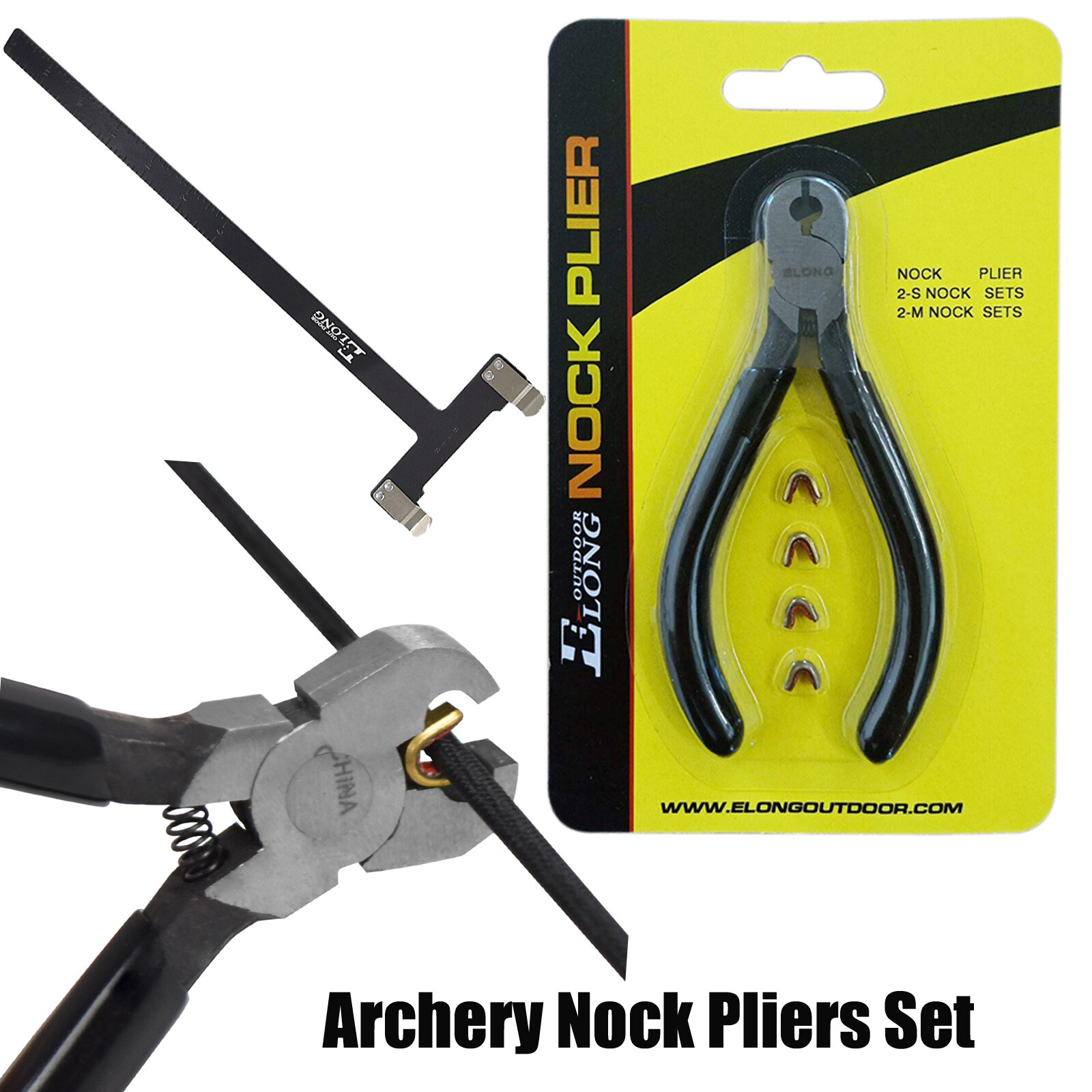 Archery T Shape Bow Square Ruler+ String Nocking Points Pliers String Knock Set