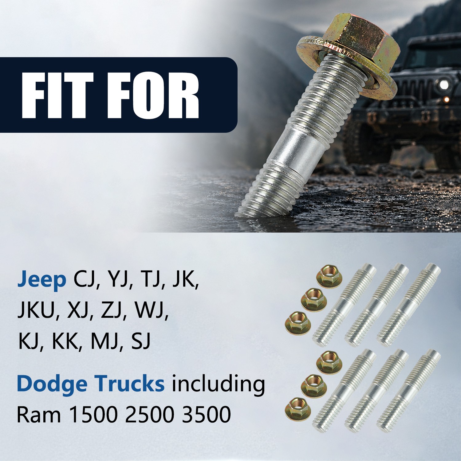 New Transfer Case Mounting Studs ＆ Free Spinning Washer Nuts for Jeep Dodge