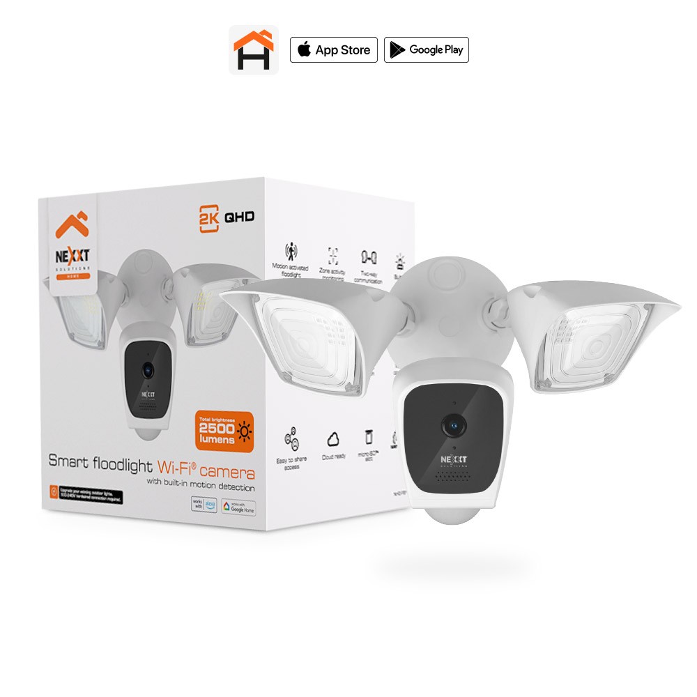 Nexxt Solutions Smart Wi-Fi Floodlight Camera V2 2K QHD 2500LM White NHC-F610