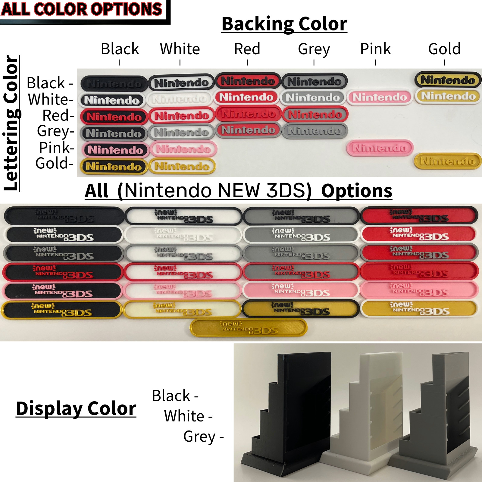 Nintendo NEW 3DS Display/Stand/Holder - DISPLAY ONLY (Customize Colors)