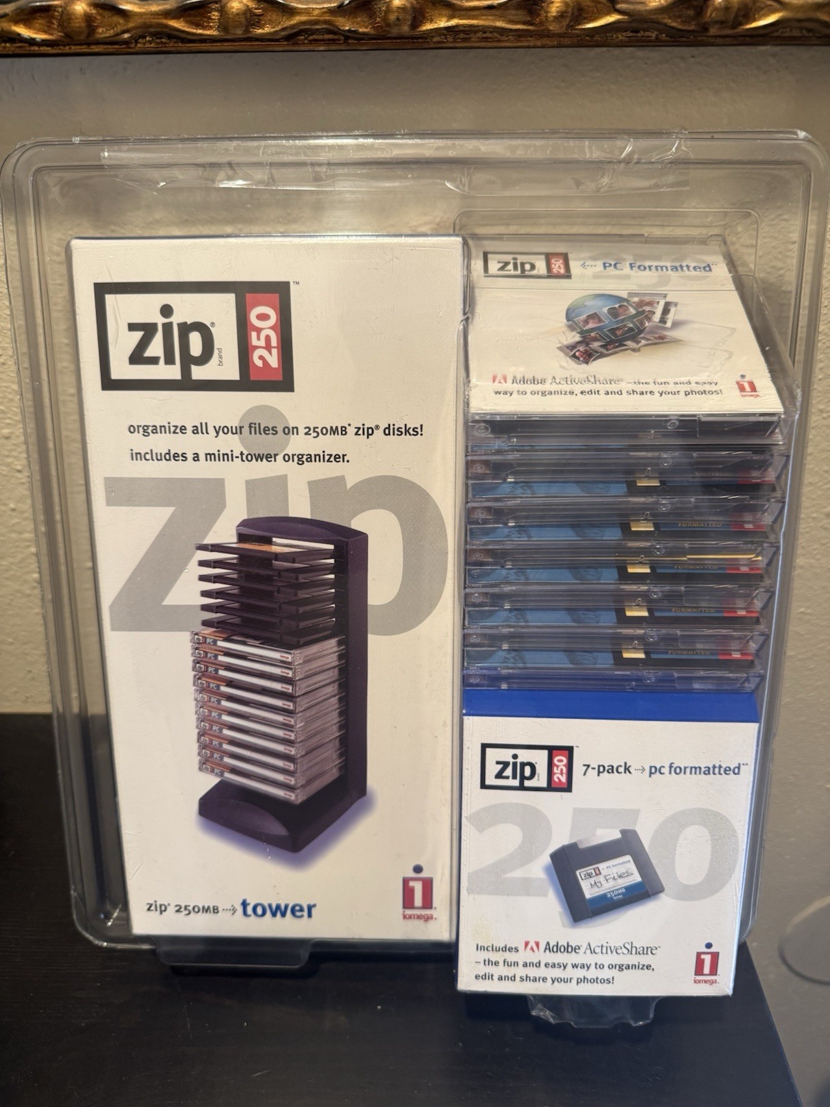 RARE Iomega Zip 250MB Mini Tower Organizer & 7-pack PC Formatted Disks Brand New