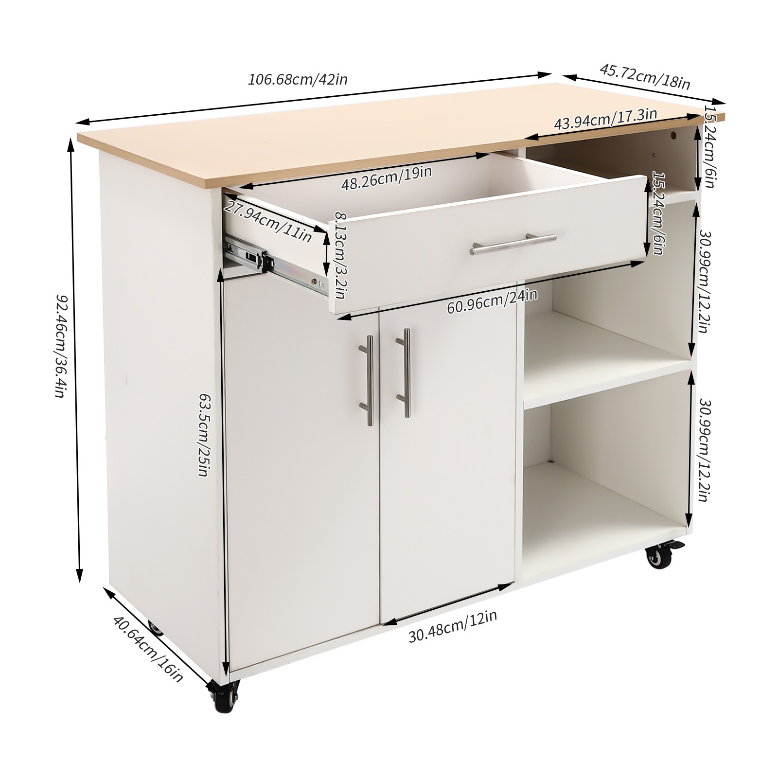 Rolling Kitchen Island Side Table, Rolling Trolley Cart with Drawer