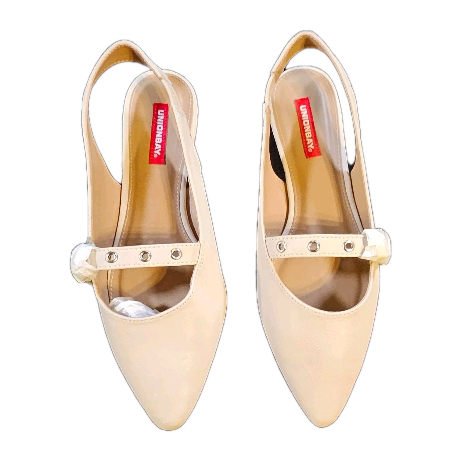 Unionbay Cream Pamira Mary Jane Slingback Pointed Toe Flats Retro Womens SZ 9.5M