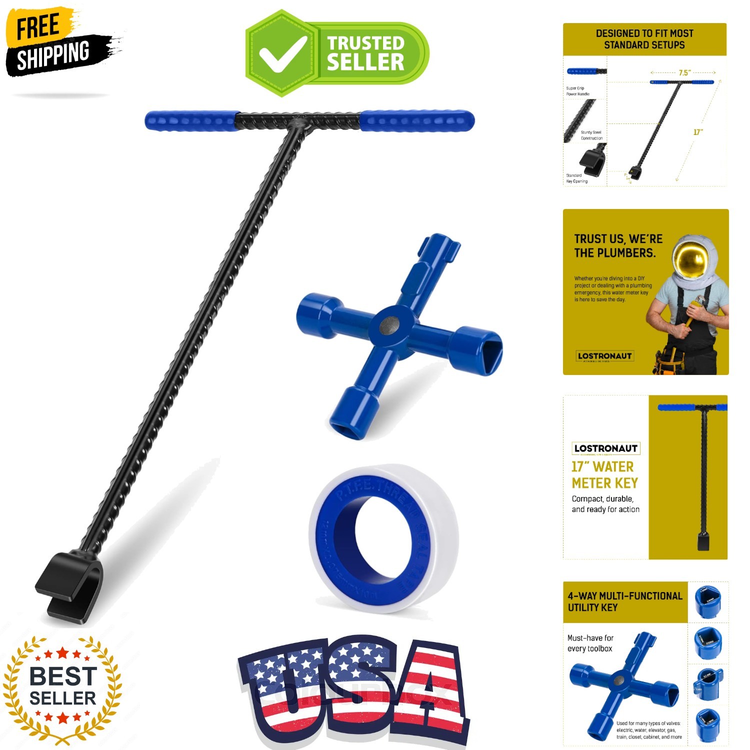17" Water Meter Key - Professional Garden and Plumbing Tool for Opening and C...