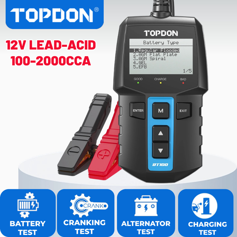 🔥2026 TOPDON BT100 Battery Test Tool 12V Load Tester for Car Truck Motorcycle
