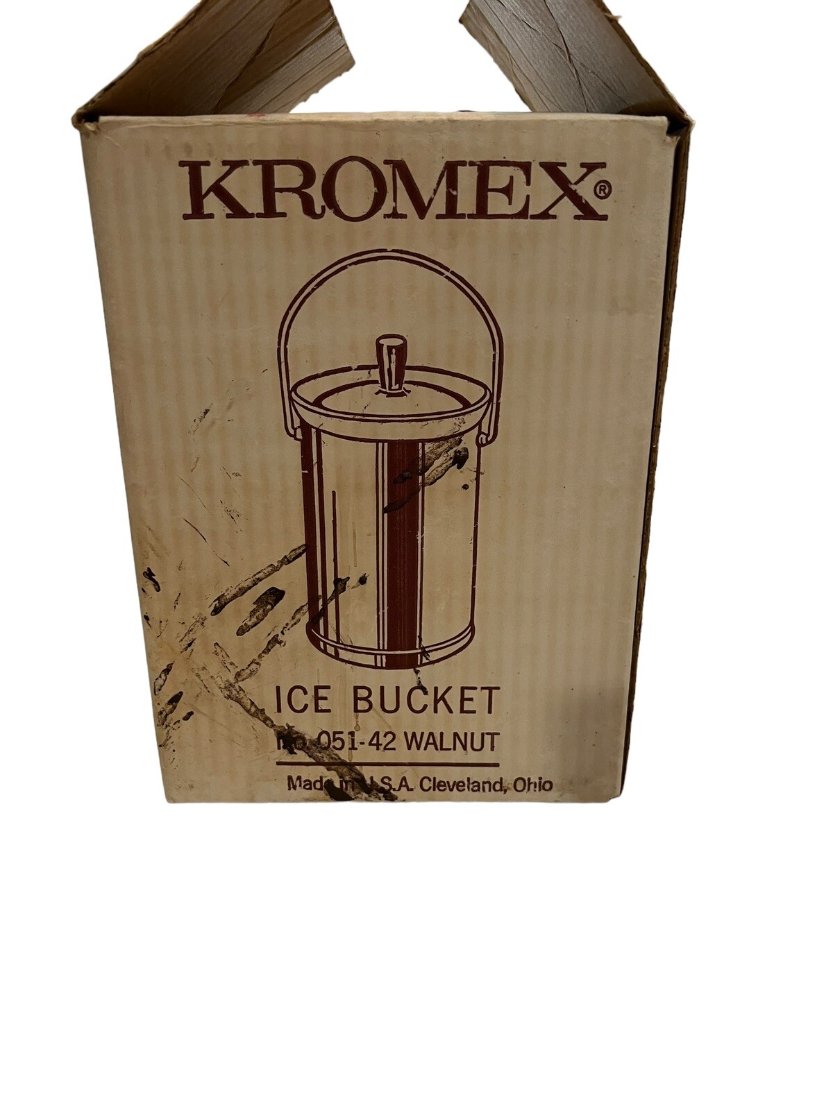 Vintage Kromex Ice Bucket Walnut Chrome MCM 1960s Barware EUC w/ Box
