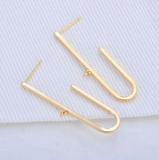 10pcs U Shape Pearl Stud Earrings,Half Drilled Pearl Mounts Earring Settings