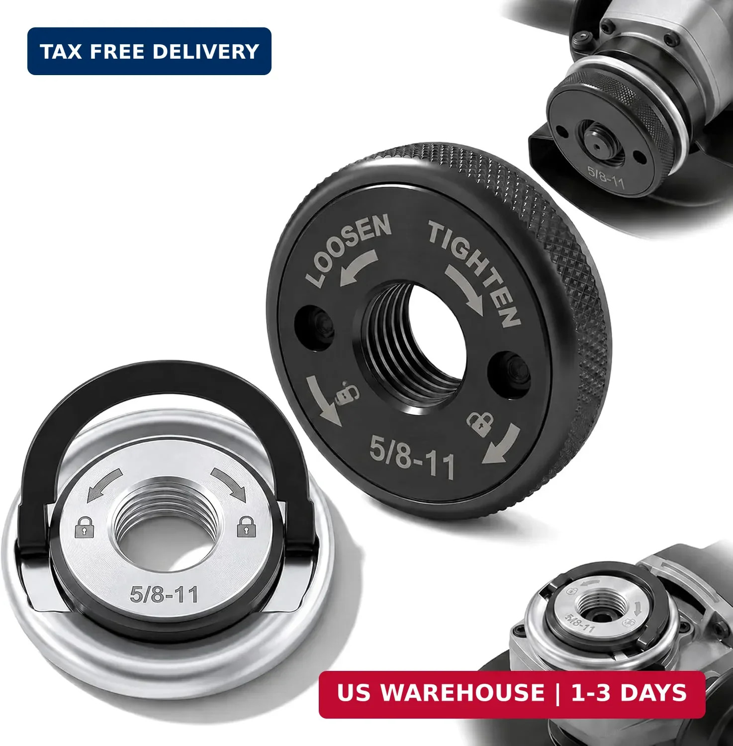2Pcs 5/8"-11 Thread Angle Grinder Flange Nuts, Tool-Free Quick Release Locking K
