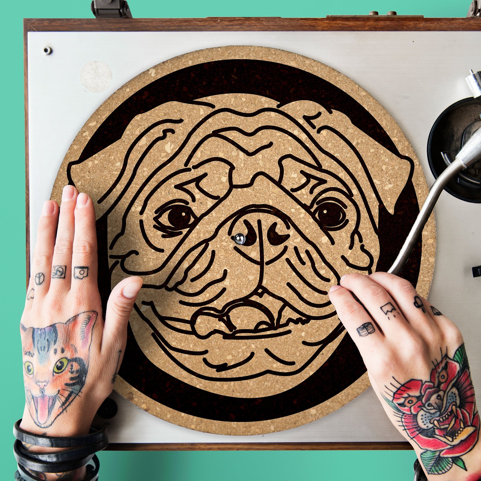 Quetzal Studio Cork Turntable Slipmat Handmade Laser Engraved DJ Gift
