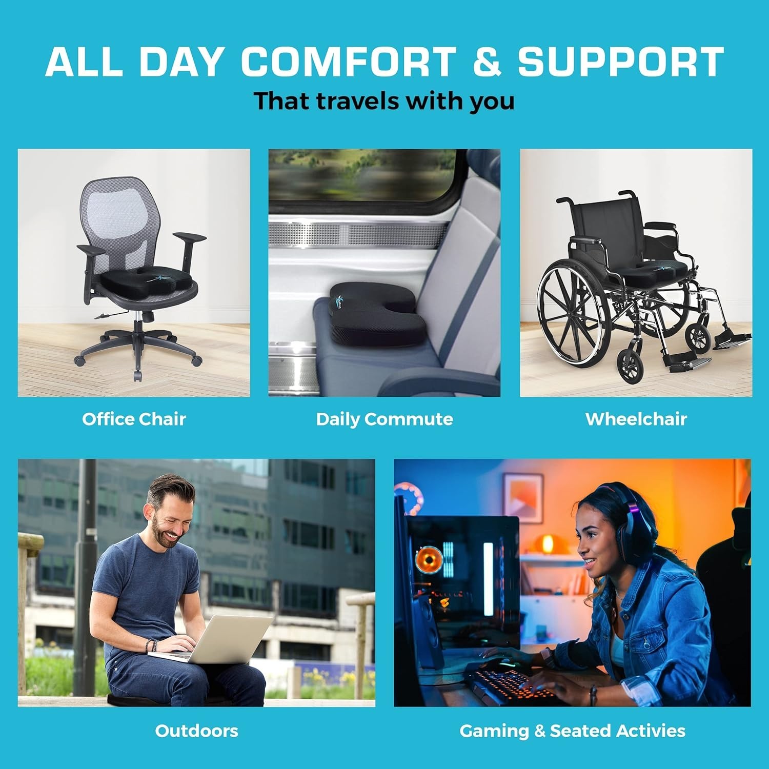 Breathable Memory Foam Seat Cushion for Desk & Wheelchair - Machine Washable