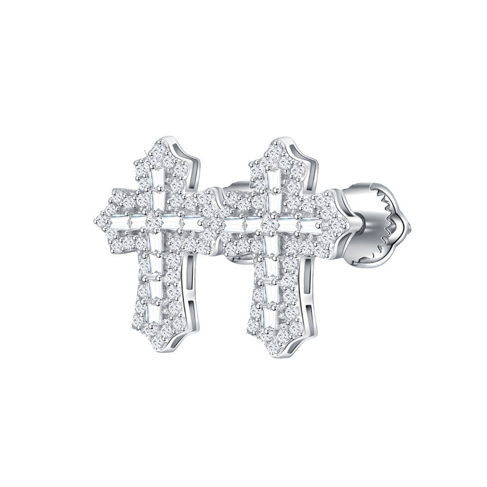 Hypoallergenic Cross Moissanite Stud Earrings 925 Sterling Silver Gold Plated