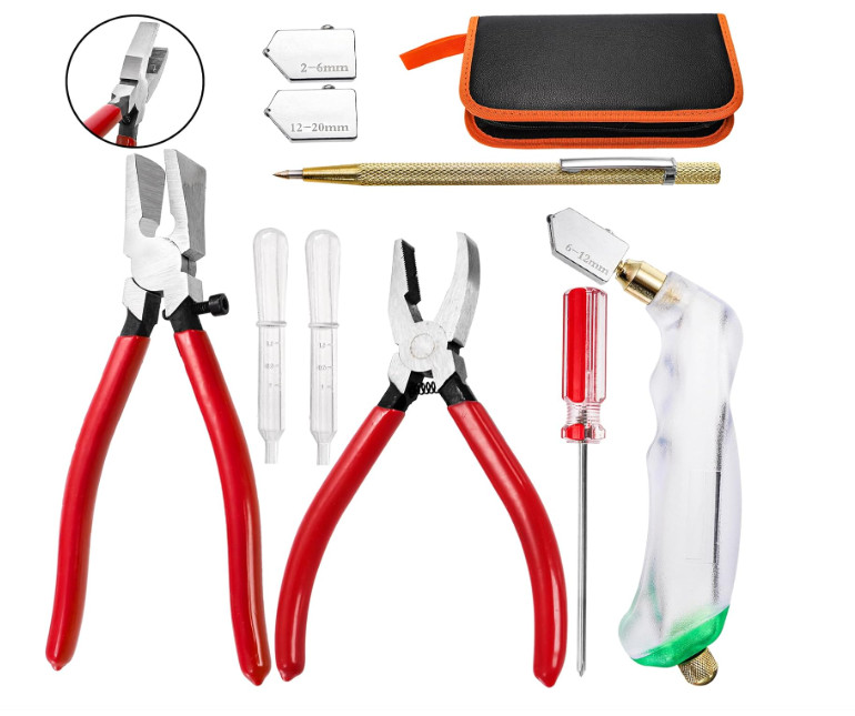9Pcs Glass Running Breaking Pliers and Glass Cutter Kit, Breaker Grozer Plier...