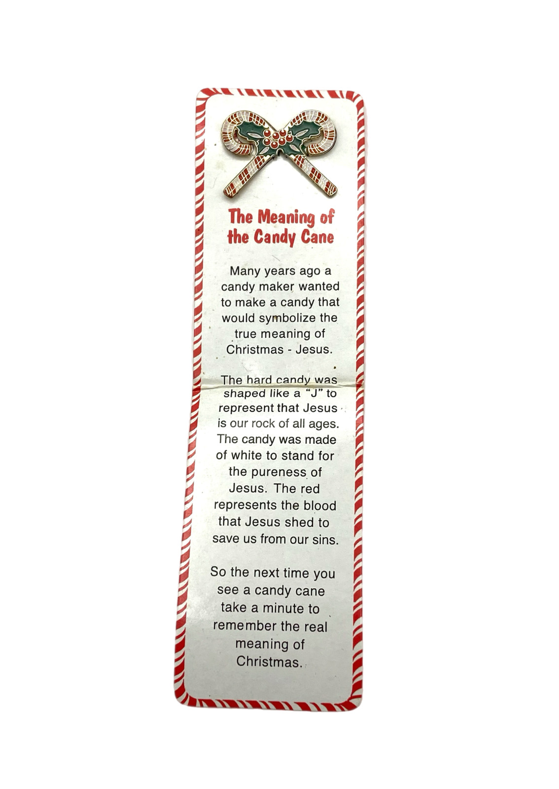 VTG Meaning of the Candy Cane Enamel Lapel Pin Tack Jesus Religious Christmas
